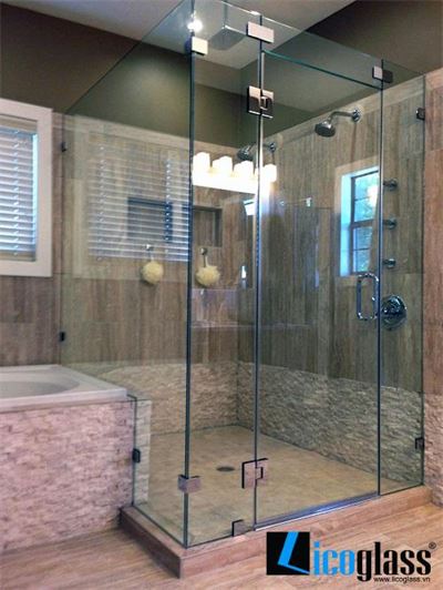 Vách tắm kính cửa mở quay 90 độ