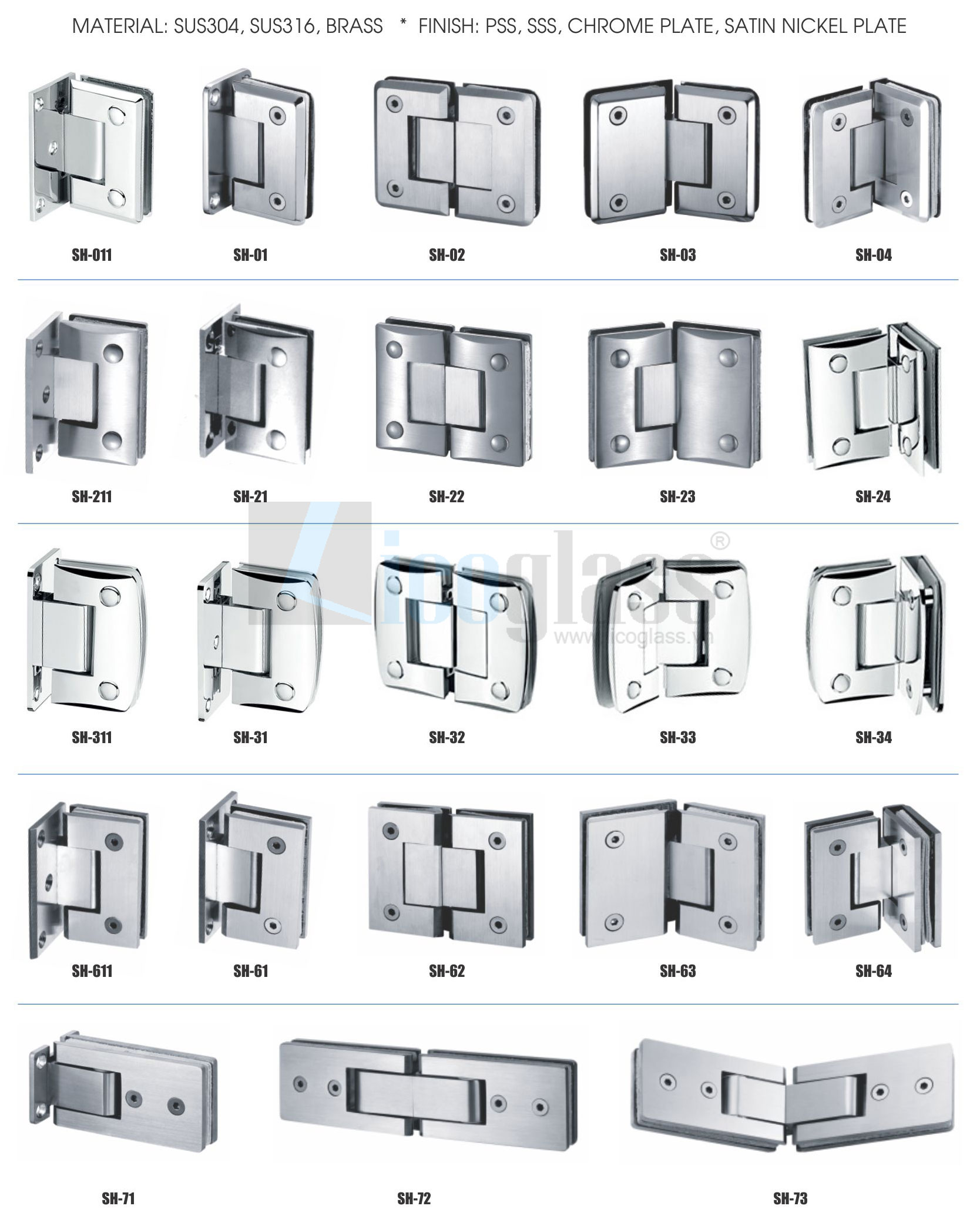 Bản lề phụ kiện vách tắm kính cửa trượt AMG