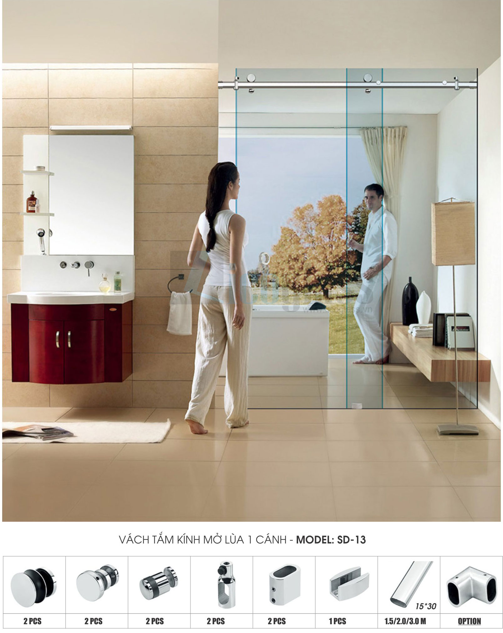 Phụ kiện vách tắm kính 1 cánh